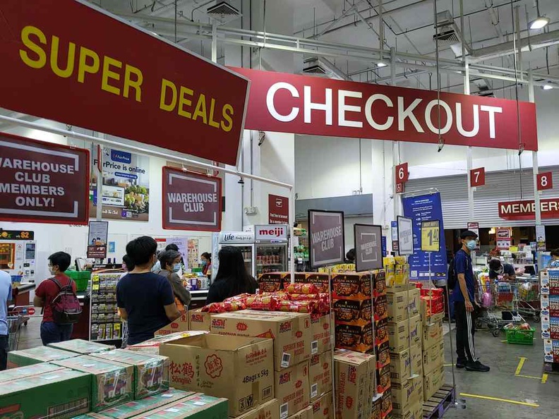 Fairprice Warehouse club checkout line and store specials