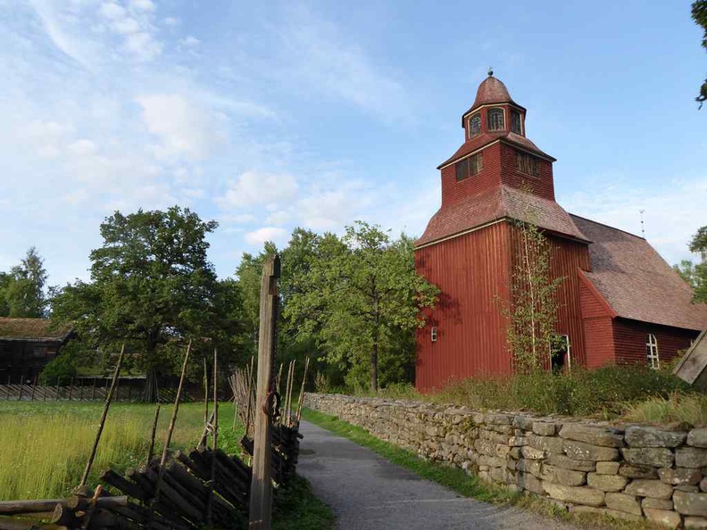 Seglora church in Skansen open air museum, one of the iconic structures within