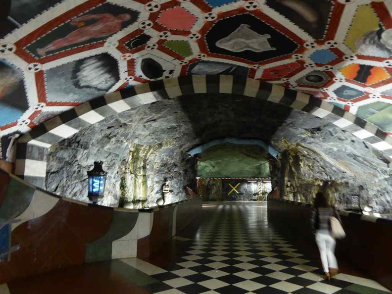 A testament to Stockholm Metro Art with alot of detail in this exit pedestrian walkway at Stockholm Metro Art