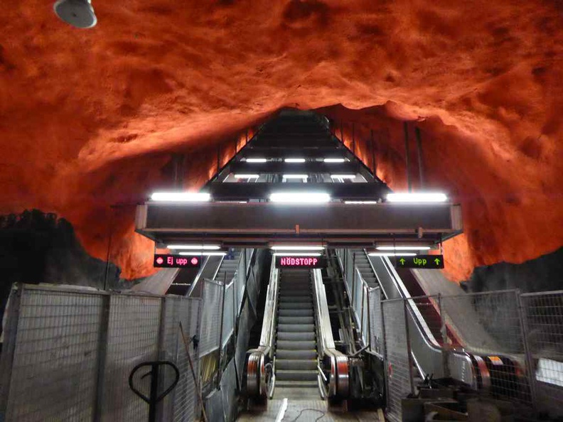 Stockholm Metro Art Solna Centrum iconic bright red station roof is kinda out of this worl