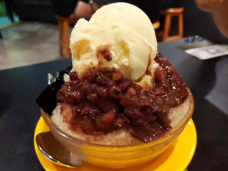 Red bean ice cream, also served on a bed of crushed ice