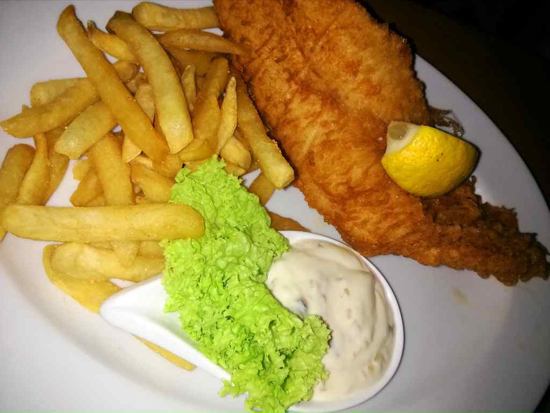 Their fish and chips are pretty good, served in the pretty dark outdoors