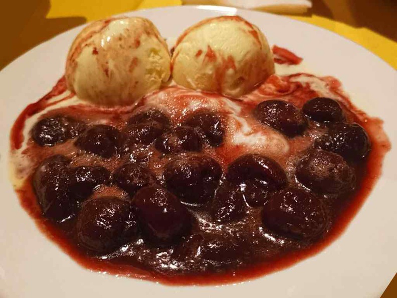 Cherry Jubilee ($26) You get cherries flambéed with liqueur, served with vanilla ice cream