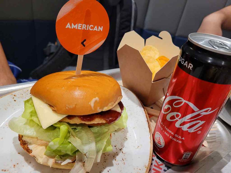 Your burgers are served with chips (not fries) and a soft drink