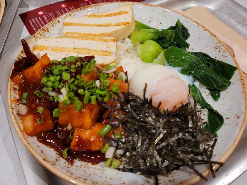 Mala Poke $14.90 in medium size, with beancurd, vegetables and osen egg.