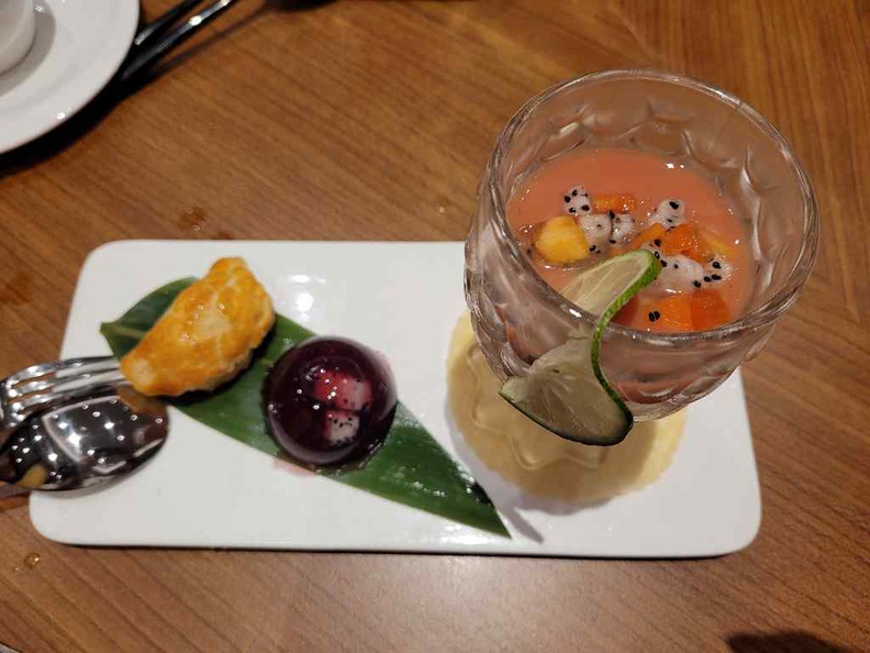 Huating Restaurant multi desserts dish with pastries and a guava drink