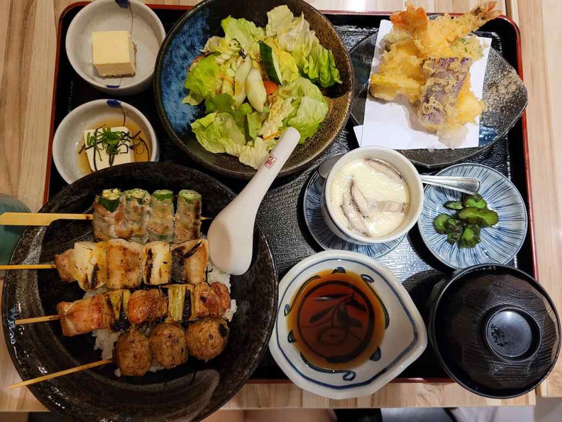 Japanese set meals served at Nanbantei yakitori with their signature yakitori