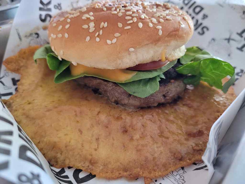 Skirt and Dirt burgers signature burger Skirt burger. Look at how wide it is!