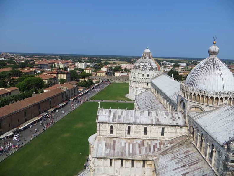 Clear view from the top with the Pisa Italy shopping street in the distance