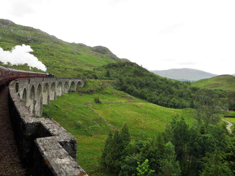 Chugging along Glenfinnan train viaduct, a highlight of the train's journey for the views