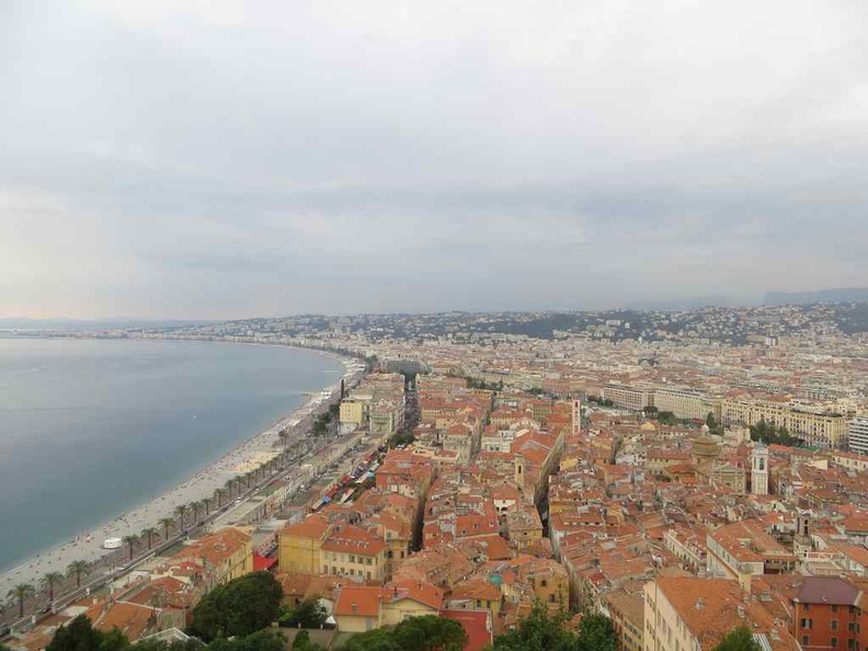 View of Nice beach line and old town from the castle hill