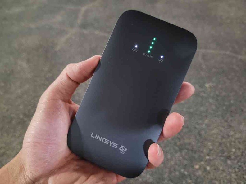 The Linksys 5G router unit clad in matte black
