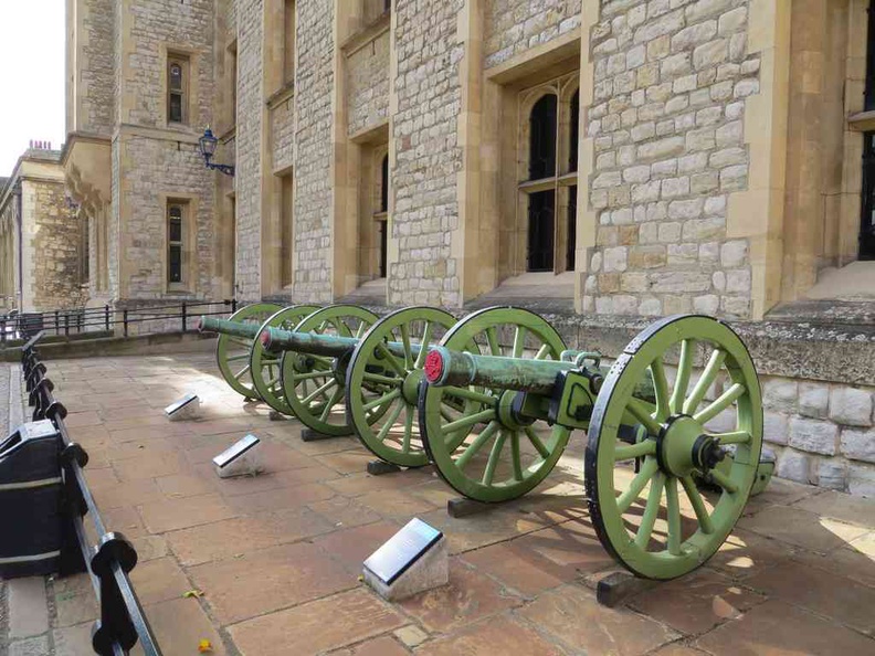 Canons lined up on building exteriors of the museum