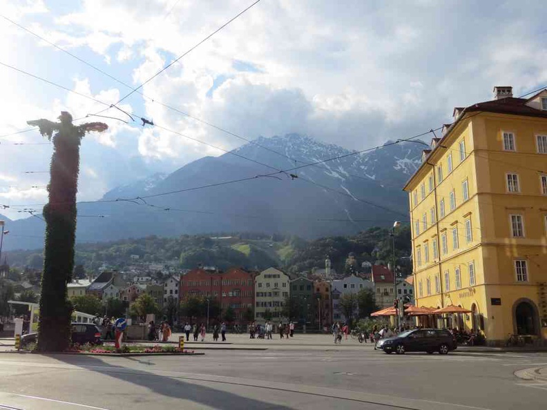 Innsbruck Austria City center with snow-capped mountains in the background