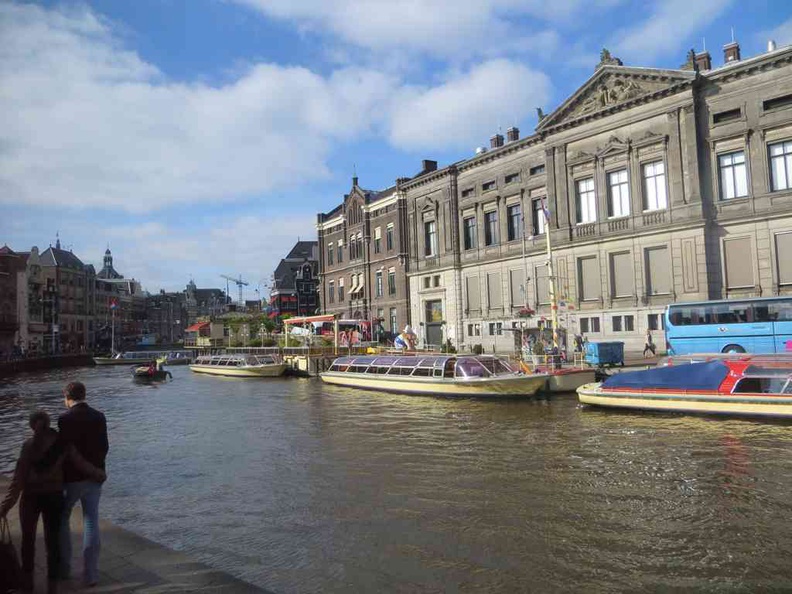 Boats along the Amsterdam Netherlands river and canal route