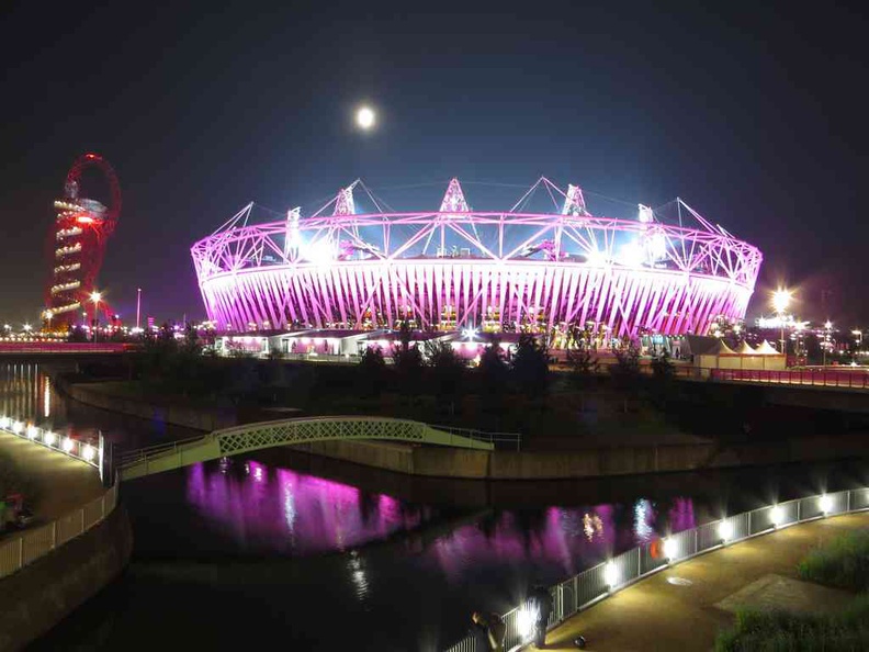 The London Olympics Stadium lit at night
