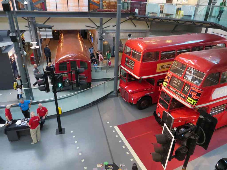 Ground floor displays at the London Transport Museum, an interactive exploration museum