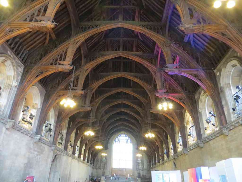 The intricate roof timber structure span of the Westminster hall