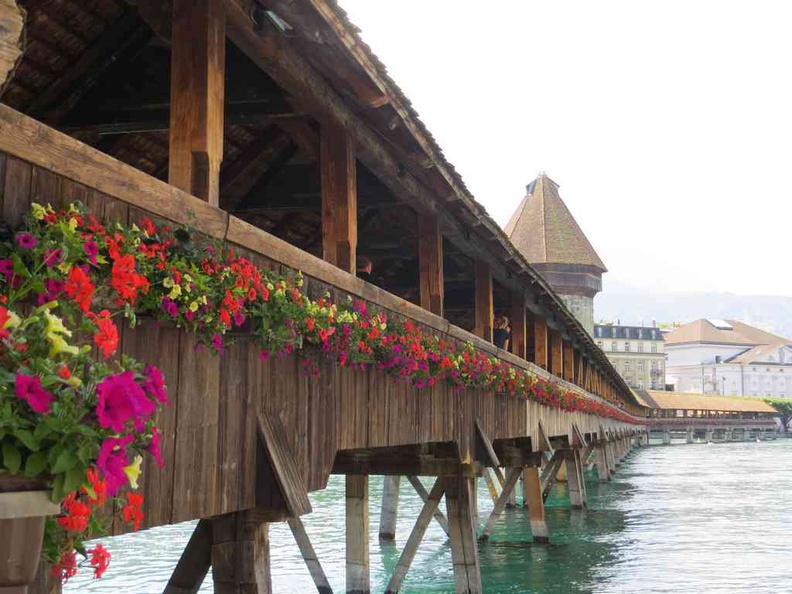 Decorative flowers by the Kapellbrücke bridge