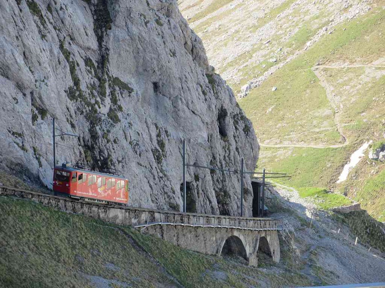The Pilatus Mountain Railway making it route climb up