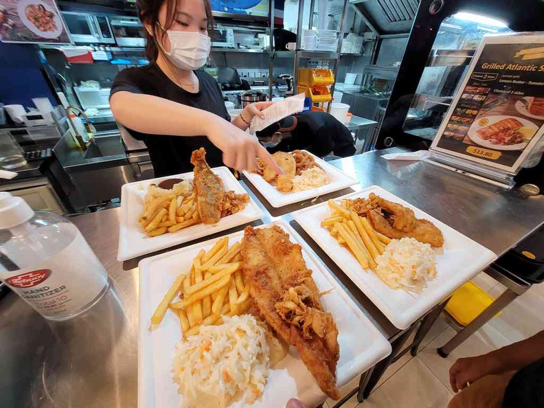A platter of fried fish and chips goodness fresh from their kitchen  Master Chippy fish and chips