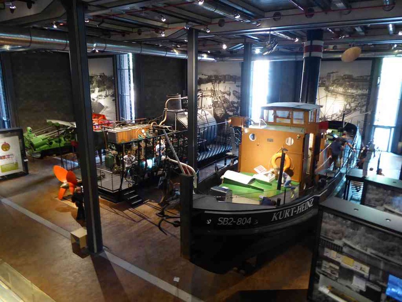 The working boats and tug galleries on the museum lower floors.There are platforms you can explore the various boat cabins too