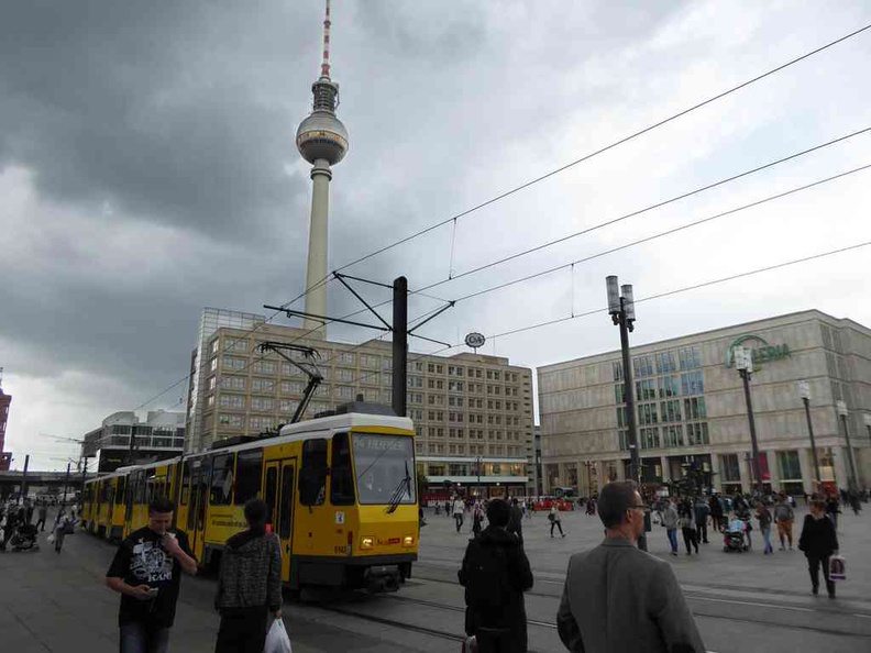 Shopping square at Alexendra platz, a transport hub with many shops and eateries