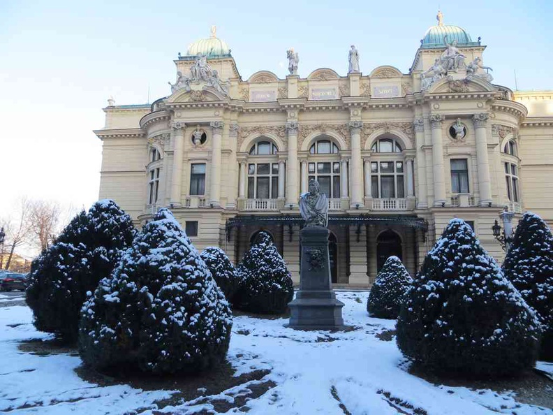 Krakow City Juliusz Słowacki Theatre in the snow at the old town area