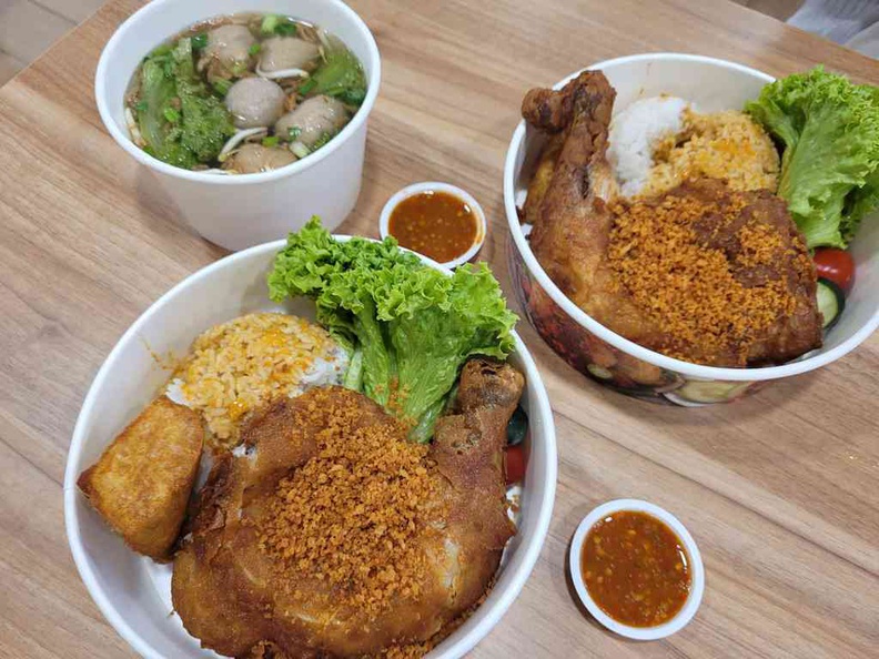 The full works of Ayam Penyet with Bakso soup ($9.50)