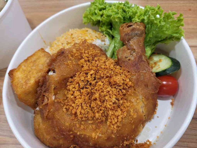 Ayam Penyet set $6.80. The chicken is really crispy