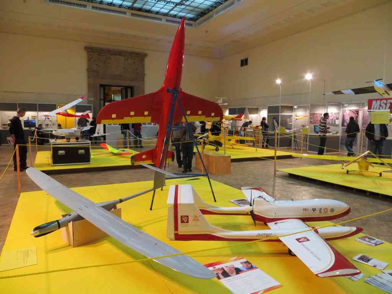A large display of model and glider planes in the Aircraft model room