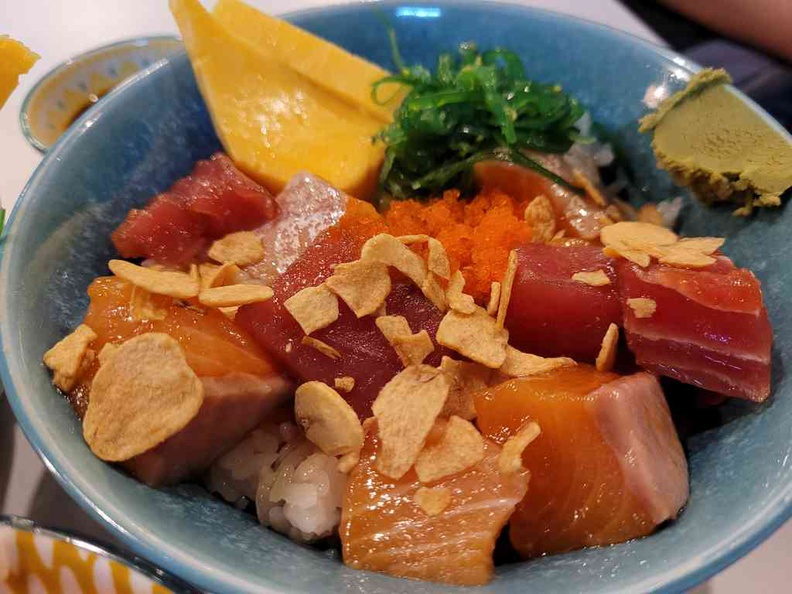 Standard Chirashi Ninja garnished with Truffle ($12.50). Their signature Chirashi don with salmon and tuna cubes