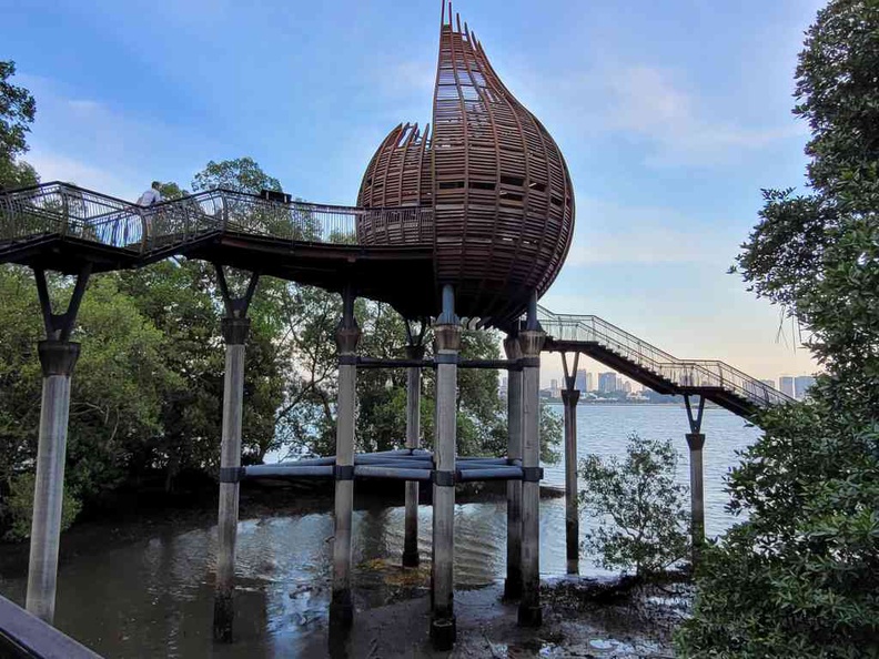 The Kingfisher viewing pod by the sea standing over the seaside mangroves