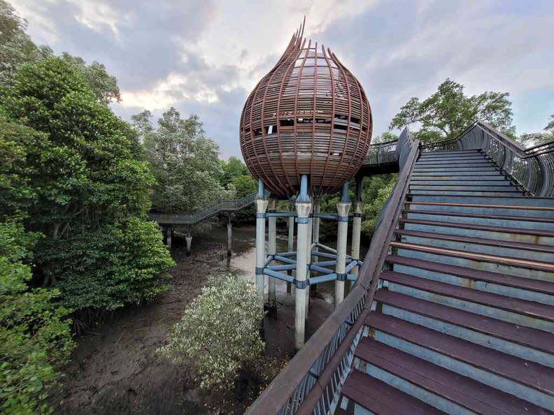 The open air higher Kingfisher pod facing over the mangroves and facing the Johor strait