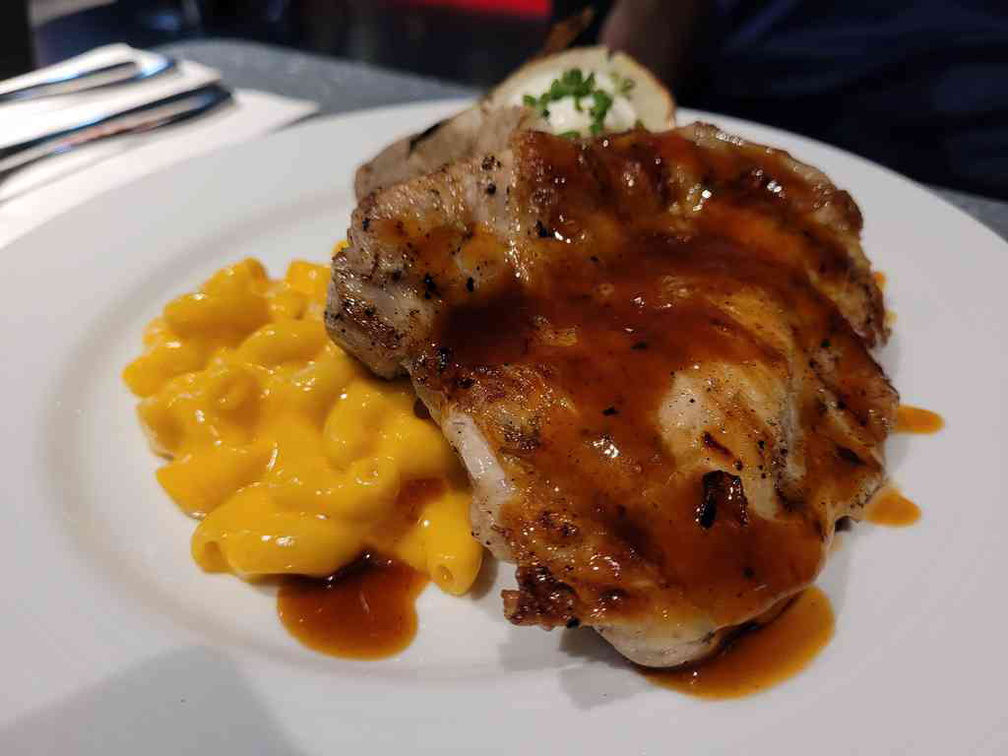 Chicken steak with mac and cheese