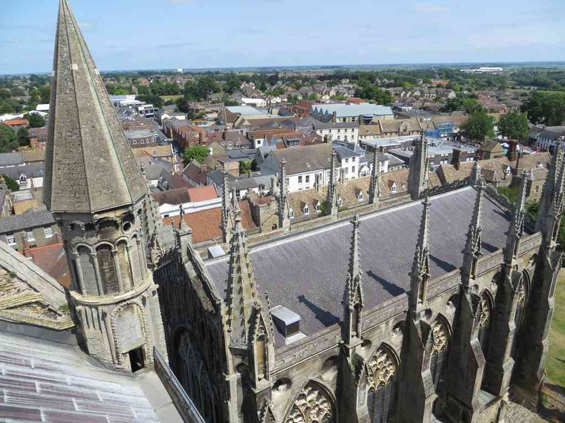 An overview of the city of Ely from the top tower on Ely Cathedral
