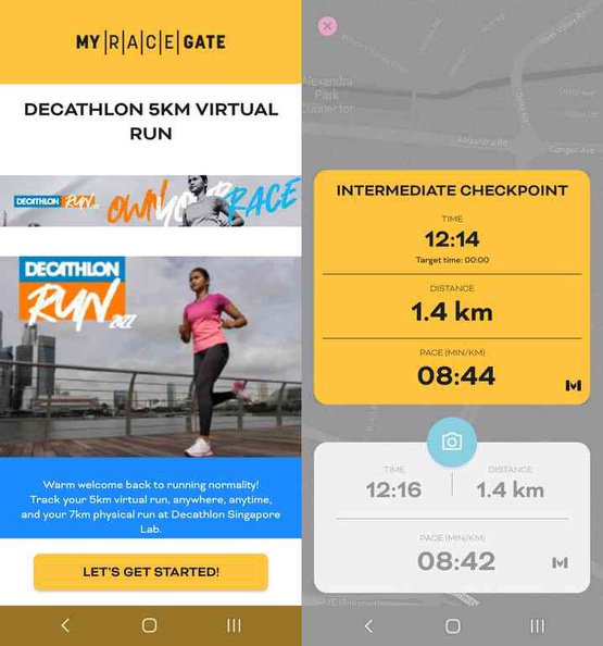 My RaceGate 5km run intro screen and display during your 5km virtual run
