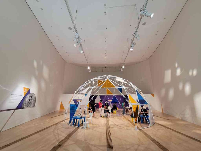 The spacious galleries like this activity area in a Geodesic dome