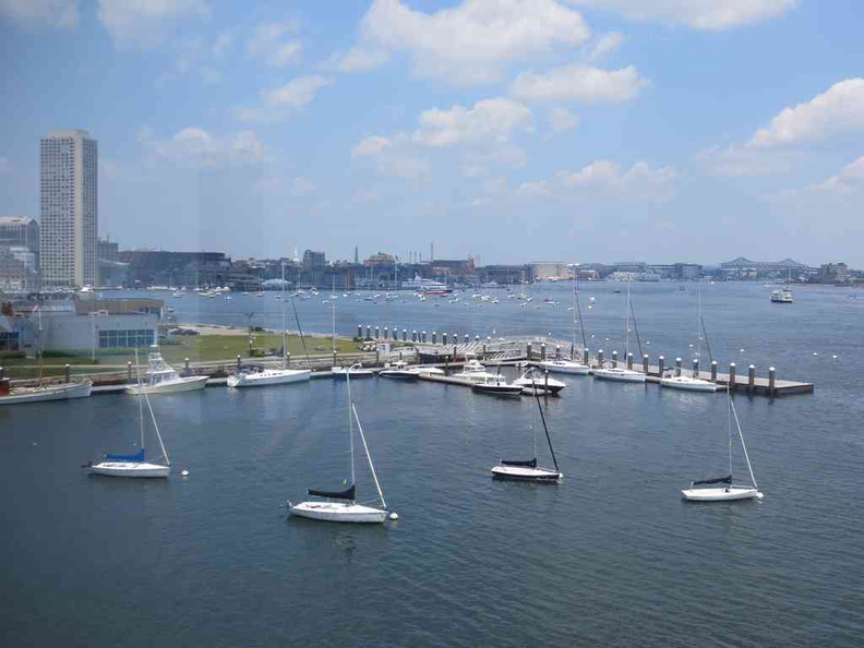View of Boston Bay marina and sailboats from the museum galleries