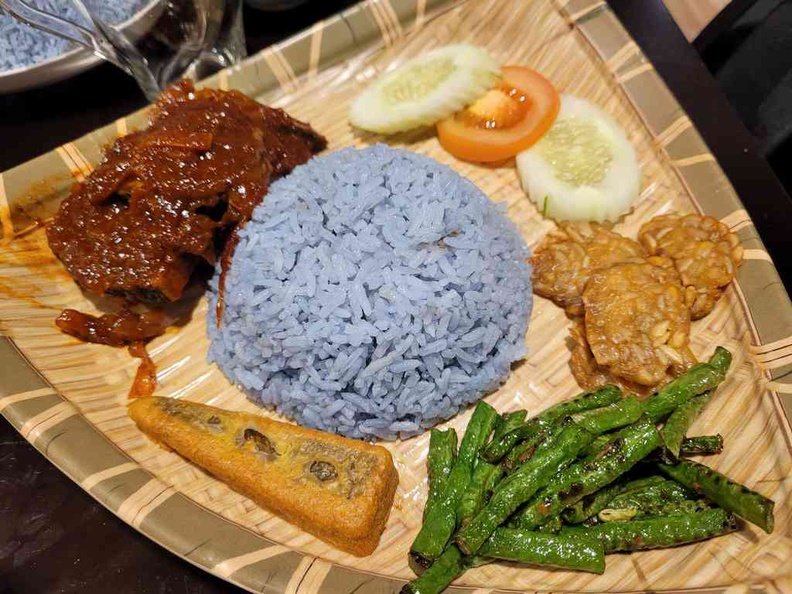 Nasi Lemak ($12.90), tad one of the more interesting but less-filling dishes. The blue rice is a nice touch