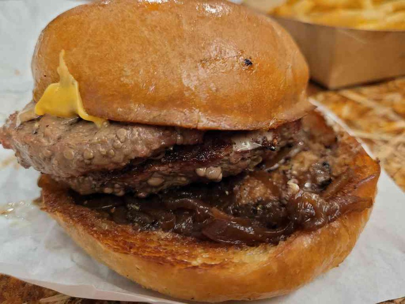 The truffle burger in double patty variant ($17), served with seedless toasted buns