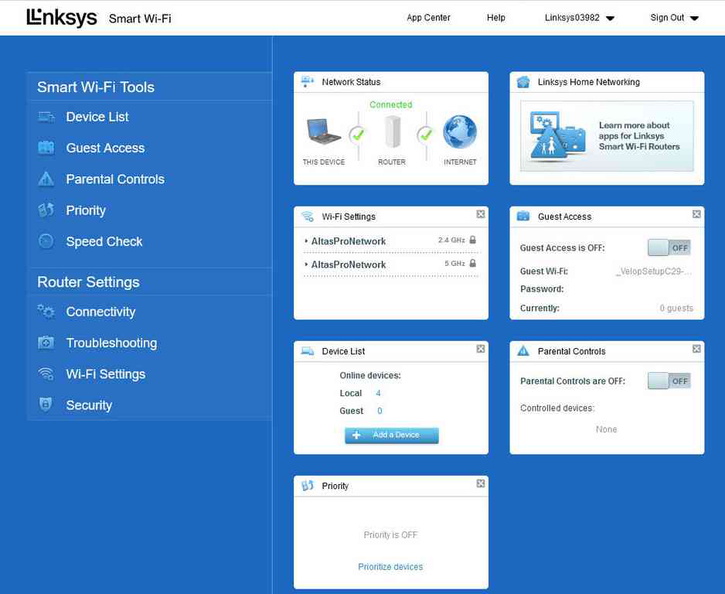 The familiar MX5500 Desktop management WebGUI, where you can manage all aspects of your AX5400 Atlas Pro 6 device and network