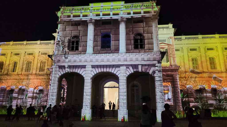 The projection looping animation on the exterior of the National Museum of Singapore