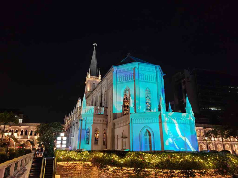 Chimes main building with exterior projection animation as part of the Singapore Night Festival 2022 additions