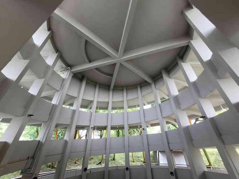 The interior of the concrete structure tower spots an old brutalist architecture style