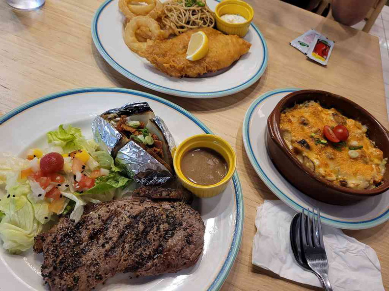 The spread offerings of western grille and baked dishes at White Kitchen in Jcube