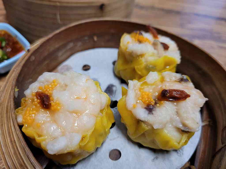 Wolfberry with mushroom siew mai 3 pieces for $4.80, a staple in any Dim Sum dine-in