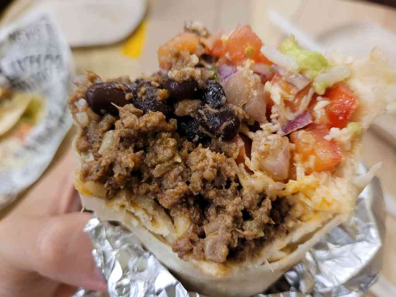 Burrito with a meaty beef core