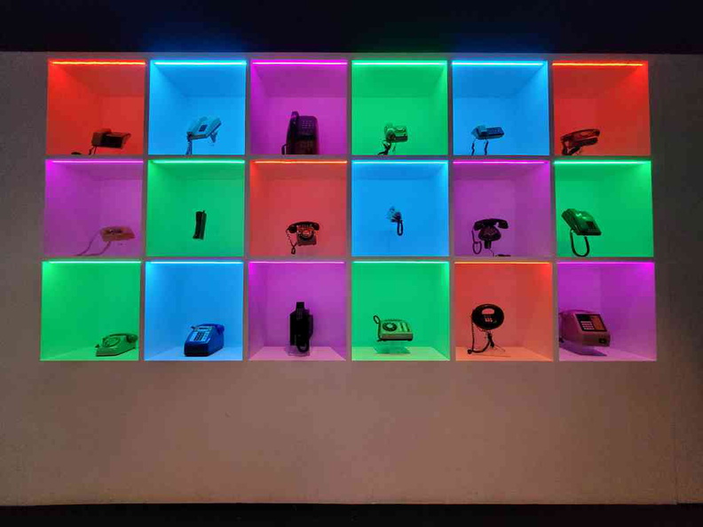 The Phone wall with animated coloured lights