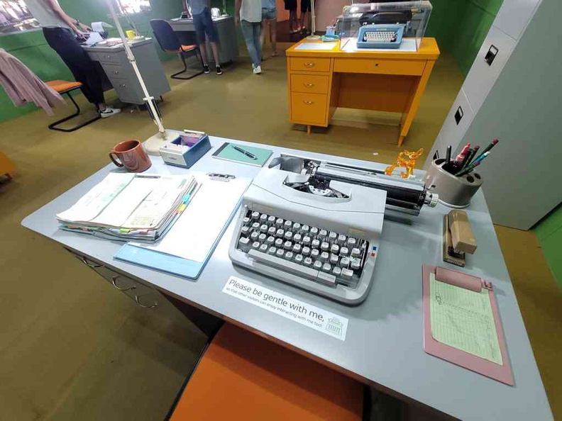 All in the day's work with a broken Type writer glued to the table at the OFF ON Everyday Technology